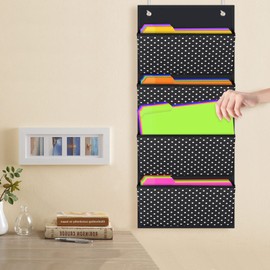 Storage Pocket Chart Hanging File Organizer Wall Mount, Over The Door Organizer, Wall File Organizer for Office, Business, Home and School Organizers (4 Pockets)