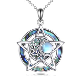 YAFEINI Celtic Moon Star Necklace for Women Sterling Silver Pentagram Moonstone Pendant Necklace Celtic Irish Jewellery for Women Men (Star Necklace)