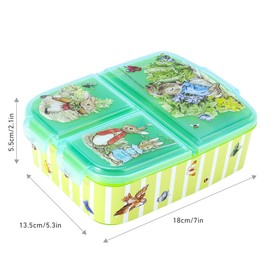 Zawadi Global Peter Rabbit Kids Childrens Multi Compartment Rectangular School Travel Lunch Food Box Sandwich Bento Container, BPA Free