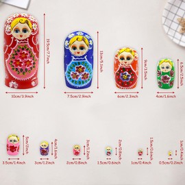Set of 10 Multicolored Girl Wooden Nesting Doll,Cute Blonde Girl Flower Hand Painted Traditional Russian Matryoshka Doll Stacking Toy Set Ornament for Kid Birthday Gift Christmas Party Home Decoration
