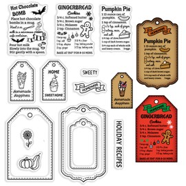 CRASPIRE Gingerbread Man Label Clear Rubber Stamps Christmas Bat Pumpkin Recipes Reusable Silicone Transparent Seals for Holiday Xmas Cards Making DIY Scrapbooking Photo Album Decorative