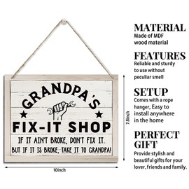 Grandpa Gifts, Grandpa Wooden Sign for Father's Day, Rustic Hanging Wood Plaque Sign, Tool Room Decor, Funny Decor for Grandpa Workshop, Home Garage Decor, Grandpa's Fix-It Shop Hanging Sign