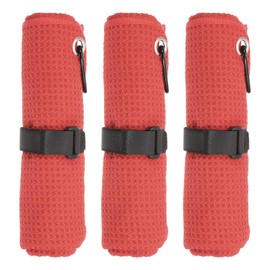 PATIKIL 24"x16" Microfiber Golf Towel, 3 Pack Tri-Fold Golf Towels Waffle Pattern Towels Absorption with D Clip, Hook and Loop Fastener, Red
