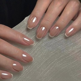 Short Square French Manicure Press on Nails Pink False Nails White Border Accent Designs Glossy Acrylic Fake Nail Kit Artificial Full Cover Nails For Women And Girls 24pcs