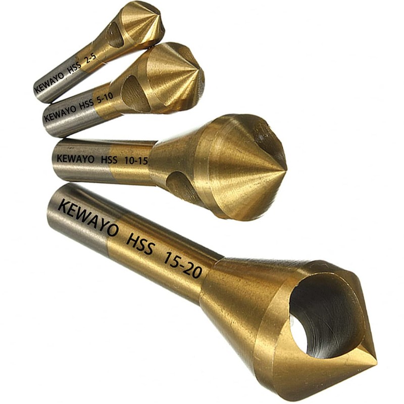 4pc Titanium Countersink Drill Bit Set Chamfer Deburring Tool for