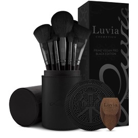 Make-up Pinselset Luvia, Prime Vegan Pro - Black, 12 Schminkpinsel inkl. Pinselaufbewahrung, Blender Schwamm & Reinigungsmatte Für Kosmetikpinsel, In Schwarz & Rosegold