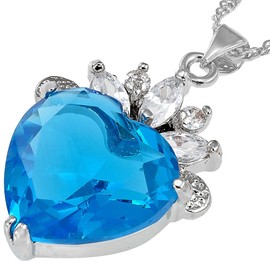 RIZILIA Ocean Heart Pendant with 45cm(18") Chain & Heart Cut Gemstones CZ [Aquamarine] in 18K White Gold Plated, Simple Modern Elegance