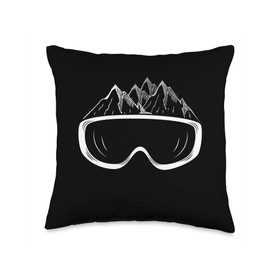 Ski goggles or snowboard goggles and mountains in background Throw Pillow