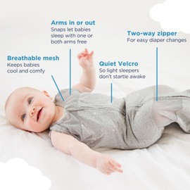Happiest Baby Sleepea 5-Second Swaddle - 100% Organic Cotton Baby Swaddle Blanket - Doctor Designed Promotes Healthy Hip Development (Midnight Planets, Medium)