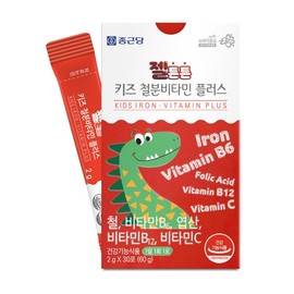 Chong Kun Dang Gel Teun Teun Kids Iron Vitamin Plus 3 boxes of 30 packets / Iron supplement for growing children, contains Vitamin C / 종근당 젤튼튼 키즈 철분 비타민 플러스 30포 3박스  성장기 어린이 철분제 비타민C 함유