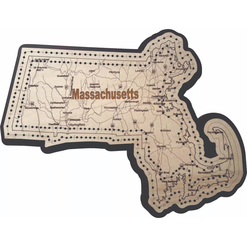 Massachusetts Shaped Road Map Cribbage Board