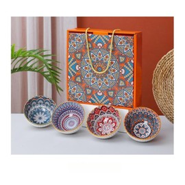 RYHMHA Ceramic Bowl Gift Set, Rice Bowls, Rice Plates, Soup Bowls, Dessert Bowls (Four Bowls Set-Bohemian Style)