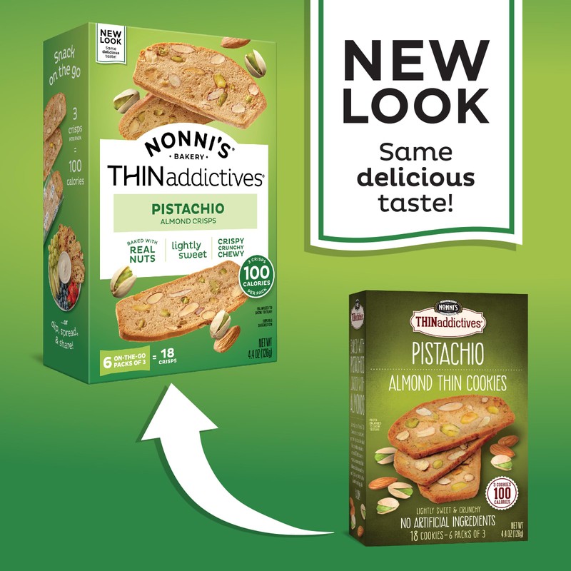 Nonni's THINaddictives Almond Thin Cookies - 3 Boxes Pistachio Almond