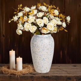 Ceramic Rustic Vase for Home Decor, Farmhouse Vintage Grey Blue Decorative Vase for Living Room, Entryway, Kitchen, Shelf, Table Centerpiece, Boho Modern Decoration, 20cm Tall