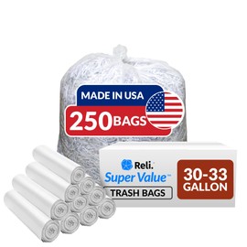Reli. 30-33 Gallon Trash Bags Heavy Duty | 250 Count Bulk | Clear Large Trash Bags 30+, 32 Gallon | Made in USA
