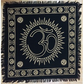 Indian Consigners Tarot Spread Altar Cloth Hindu AUM Tablecloth Pooja Poojan Wall Decor (Black Gold OM)