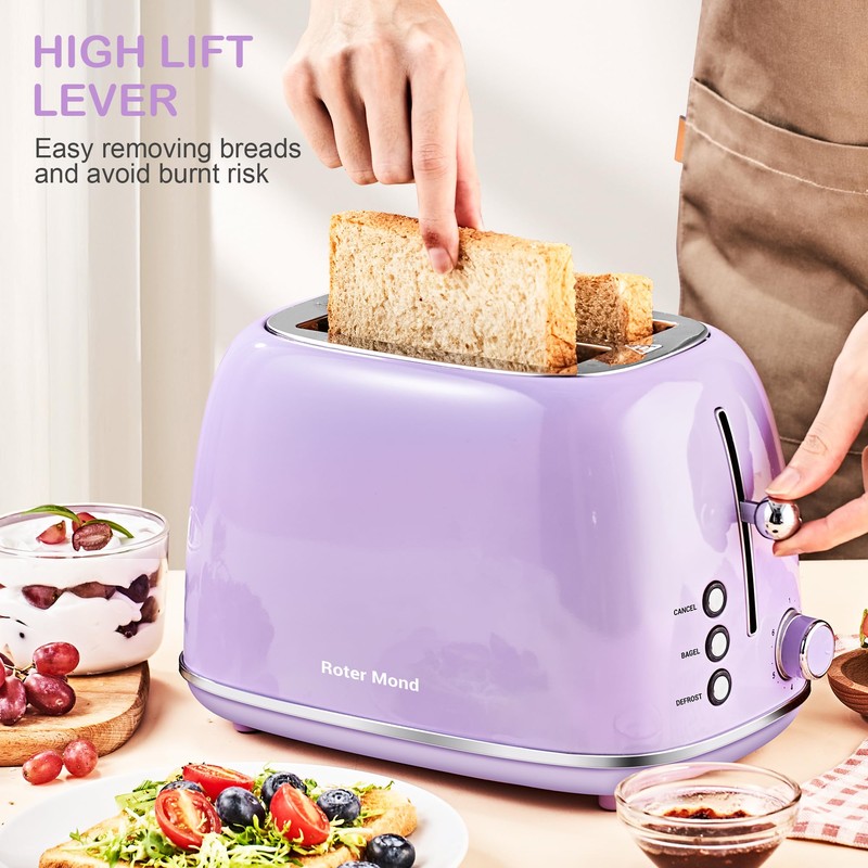 Roter Mond 2 Slice Toaster Retro Stainless Steel with Bagel,