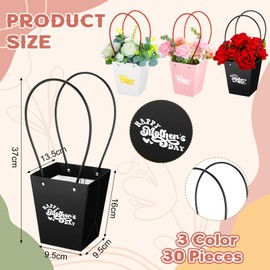 PerKoop 30 Pcs Flower Box for Arrangement Kraft Paper Flower Box Bouquet Flower Gift Bags with Handle Waterproof Packaging Floral Wrap Wedding Birthday Party, Black, White, Pink (Bucket Shape)