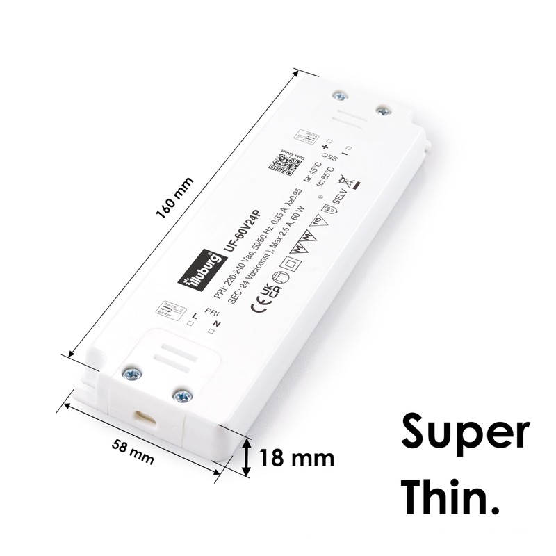 illuburg LED Driver 24V 60W Flat Flickerfree for LED Strip