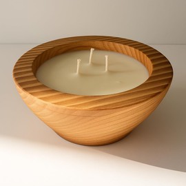 Natural Citronella Candle for Indoor Use – Wooden Dough Bowl Candle – 100% Natural Soy Wax & Citronella Essence – Non-Toxic, Handcrafted in USA – AlobyC