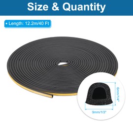 PATIKIL 40 ft D Shape Rubber Seal Strip, Self-Adhesive EPDM Rubber Door Weather Stripping for Boat, RV, Auto, Truck, Marine, Garage Doors/Window, W: 1/3", H: 1/4", Black/Yellow