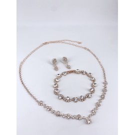 ONDEGO Rosegold 3er Set Strass Schmuck Kette Schmuckset Armband