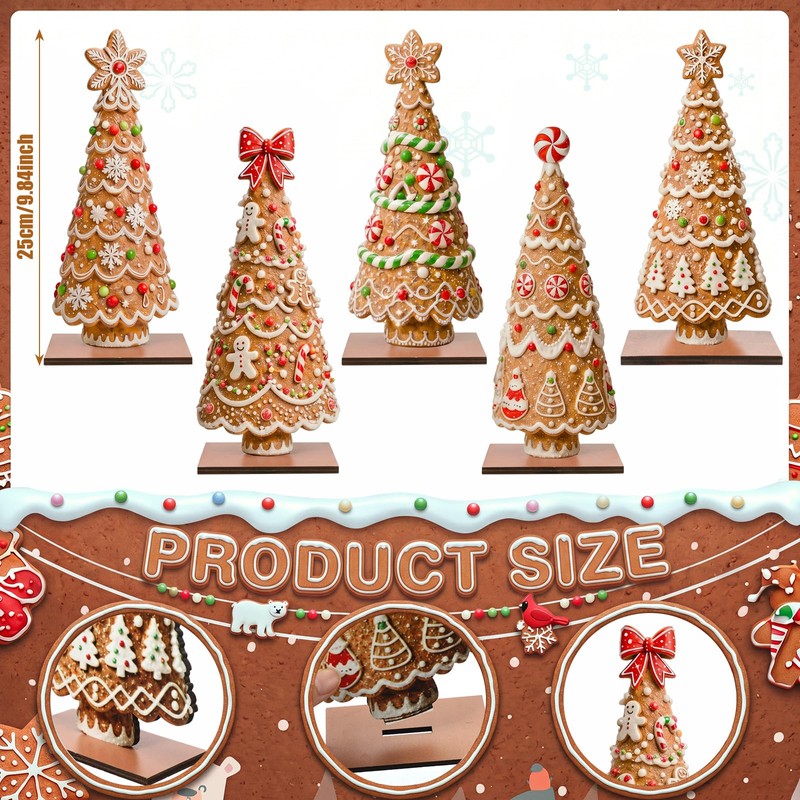 5 Pcs Christmas Gingerbread Tree Table Decorations Wooden Decor