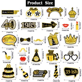 40th Birthday Photo Booth Props for Women & Men, Black Gold Adult 40th Birthday Photo Booth Props, Cheers to Forty Birthday Photo Props Decor, Funny Forty Birthday Party Supplies