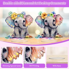 Lxmsja Diamond Art Elephant Desktop Ornaments, Special Shaped 5D Diamond Painting Kits for Adults Beginners Kids, Animals Crystal Gem Art Painting Kits for Home Table Decor Crafts Gifts
