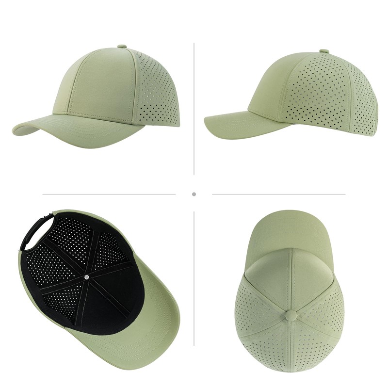 BOTVELA Men Baseball Cap Laser Cut Mesh Snapback Hat (Green)