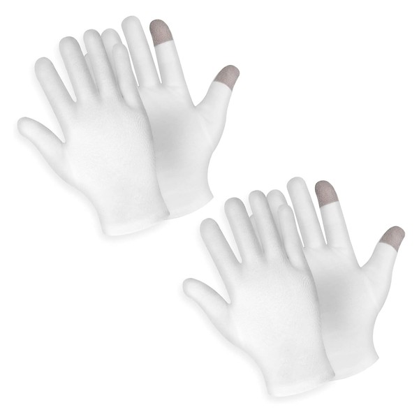 yolzhxe 2 Paar Feuchtigkeitsspendende Handschuhe, Weiße Baumwollhandschuhe, Touchscree Handschuh, Hands