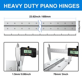 2 Pack Heavy Duty Piano Hinge 24 Inch x 3 Inch Open Width, 0.060'' Leaf Thickness Stainless Steel Piano Hinge Continuous Hinge for Folding Furniture, Cabinet, Storage, Heavier Doors and Lids (Silver)