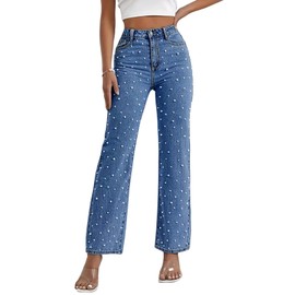 Kedera Women's High Waisted Jeans Boyfriend Baggy Straight Leg Casual Denim Pants Trousers Blue
