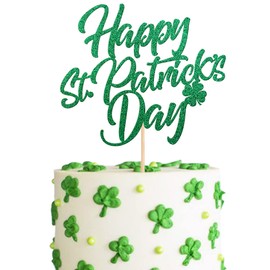 1 pieza de decoración para tarta del día de San Patricio, trébol de cuatro hojas con purpurina verde, para decoración de tartas del día de San Patricio