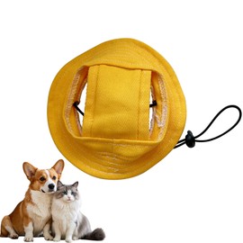Dog Hat with Ear Holes, Pet Bucket Cap Outdoor Sun Protection for Cat, Round Brim Dog Summer Beach Hat Adjustable Cap for Puppy Kitten (Small)