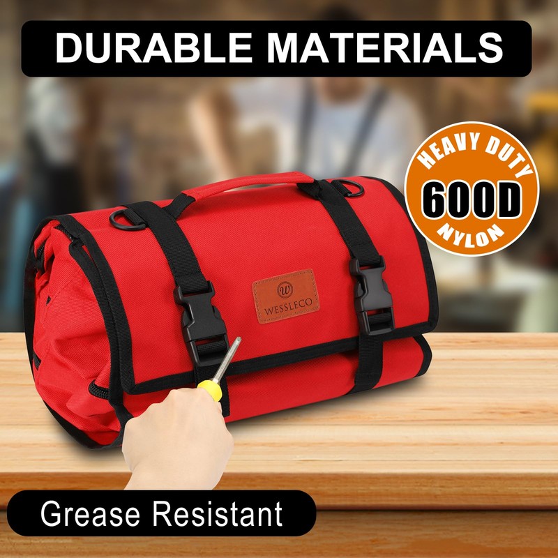 Wessleco Tool Roll, Wrench Roll Up Pouch Canvas Tool Roll