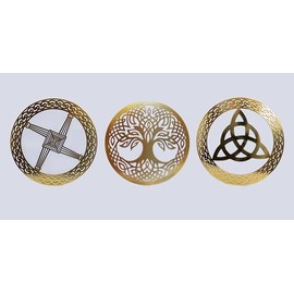 Exclusively Irish Set of 3 Wall Hang Plaque Collection of Trinity Knot St Brigit's Cross Tree of life Polished Brass Home Decor Present Art House Accessories Housewarming Gift