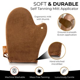 Self Tanning Mitt Applicator With Thumb – Ultra Soft Self Tanner Mitt for Applying Tanning Mousse or Lotion – Machine Washable & Reusable Sunless Tanning Glove for Streak-Free Tan