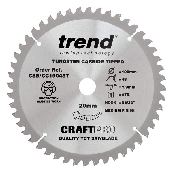 Trend CraftPro Negative Hook Cross-Cutting Thin Kerf TCT Saw Blade
