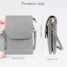 Auliuse Women Leather Small Phone Crossbody Bag Small for Women Mini Cross body Shoulder Wallet Purses Shoulder Bag (Grey)