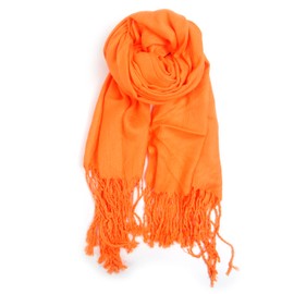 boxed-gifts Soft & Silky 100% Pashmina Scarf with Tassels - Elegant Scarf Shawl Wrap + Lightweight Solid Scarf for Women-Orange Scarf
