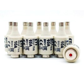 ETI 10x Safety Fuse 10A DII Ceramic Fuse Inserts Low Voltage Fuse Red