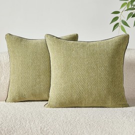 Boho Farmhouse Throw Pillow Covers 18x18 Set of 2 Chevron Herringbone Sage Green Striped Decorative Pillow Covers for Couch Bed Living Room Chenille Jacquard Luxury Reversable Pillow Cases