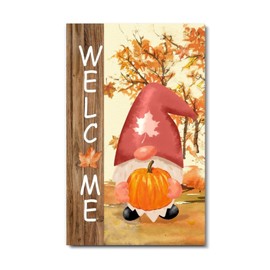 Welcome Pumpkin Gnome Wooden Signs Maple Leaf Sunflower Wooden Wall Sign Happy Thanksgiving Christian Home Wall Decor Retro Great Custom Gift for Kids Home Bedroom Living Room 16x10in