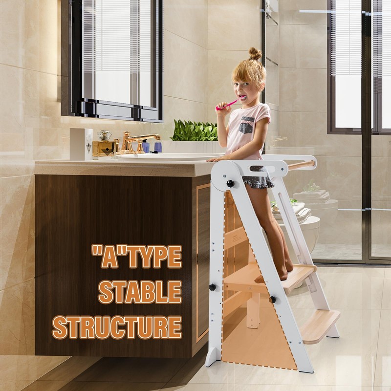 Gewitt Foldable Toddler Kitchen Stool Helper - Adjustable Height Toddler