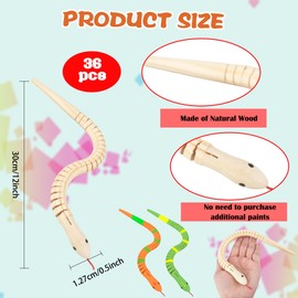 36 Pcs 12 Inch Wooden Snakes Unfinished Wood Wiggly Jointed Flexible Snake Blank Wooden Snake Toy to Paint for Arts Crafts Birthday Party Supplies