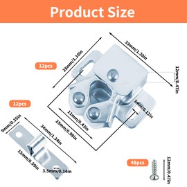 Pack of 12 Furniture Catch Double Roller Door Catch Camping Drawer Lock with Screws Snap Lock Metal Cabinet Door Lock for Bookcase, Cupboard, Cupboard and Wardrobe