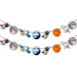Space Astronaut Garland Decoration – Outer Space Theme Hanging Banner with Rockets, Planets, and Astronauts for Birthday Party, Nursery, or Classroom Decor