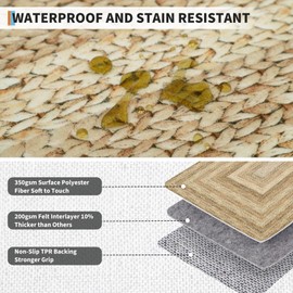 GarveeHome 2x6 Runner Rugs for Hallways Washable Braided Printed Area Rug with Non-Slip Backing, Low Pile Rugs Carpet Runners for Bedroom Entryway Kitchen, Jute Color