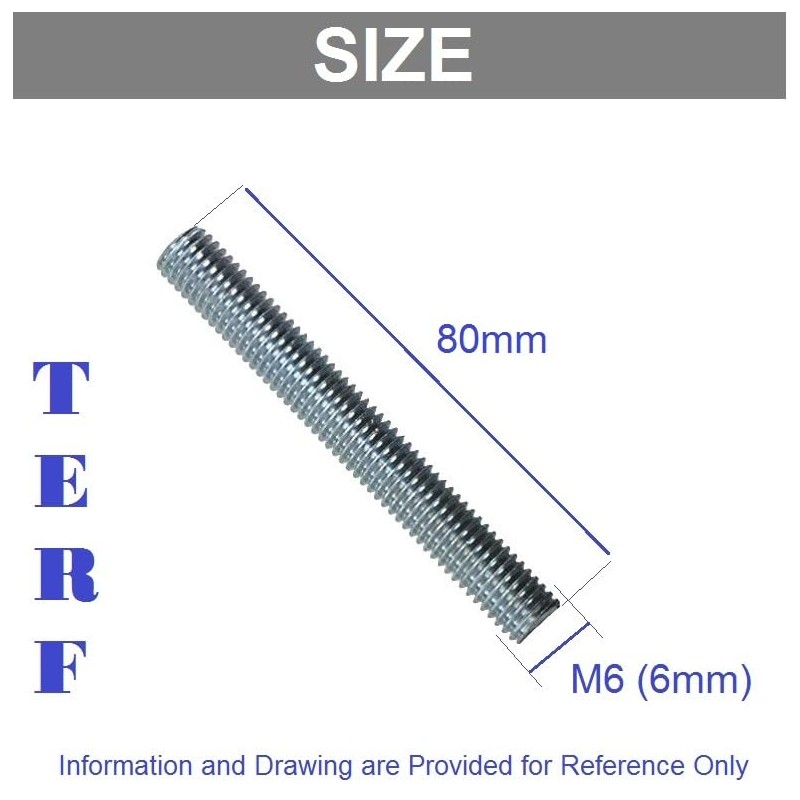 TERF® M6 (6mm) X 80mm Fully Threaded Studding Rod Bar